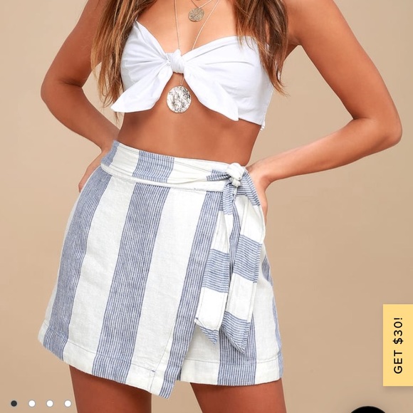 Free People Uptown Days Blue & White Wrap Skirt - Picture 4 of 6